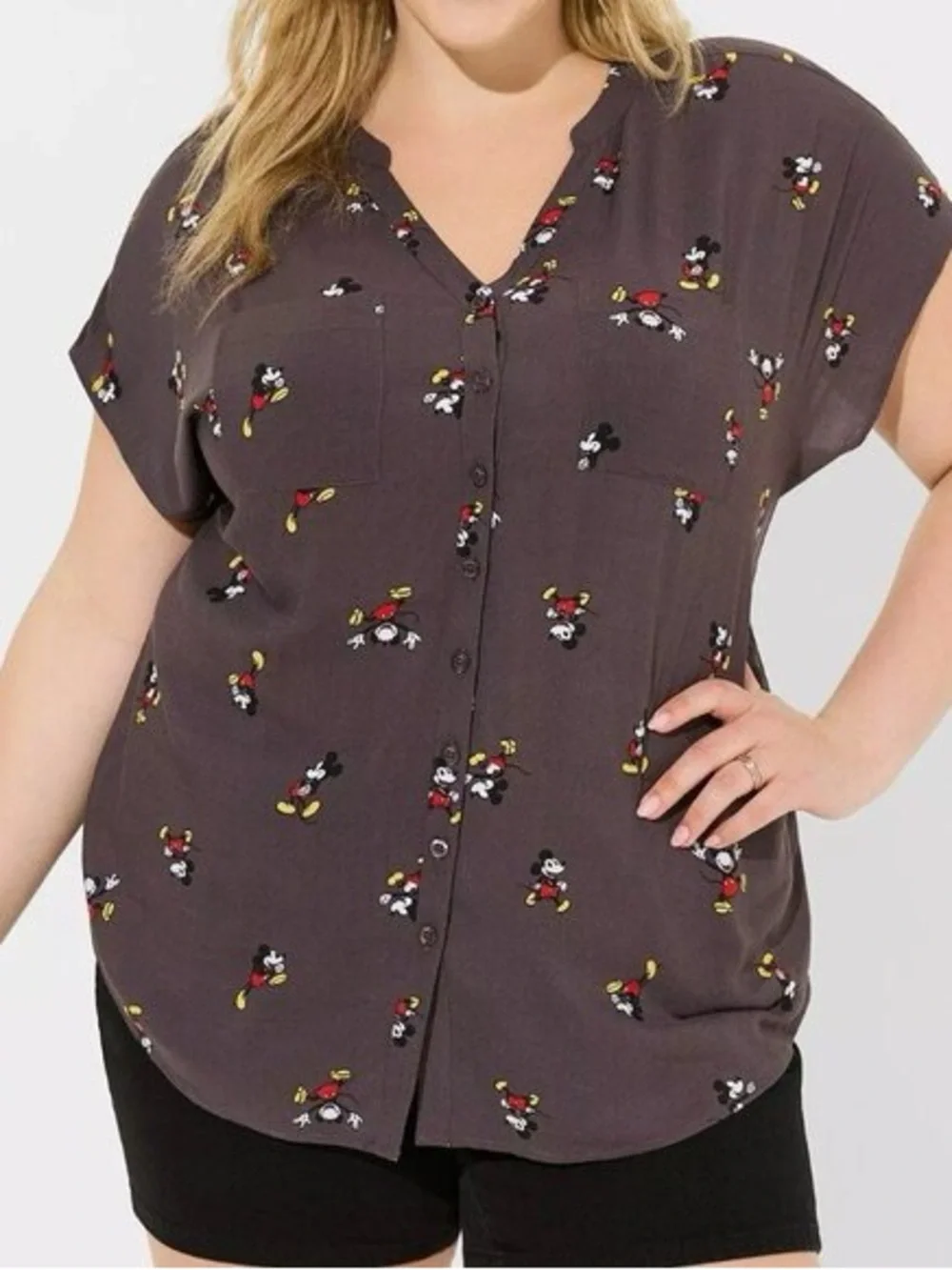 Torrid Disney Mickey Mouse Button-Up Challis Blouse Size 1 - Picture 10 of 11